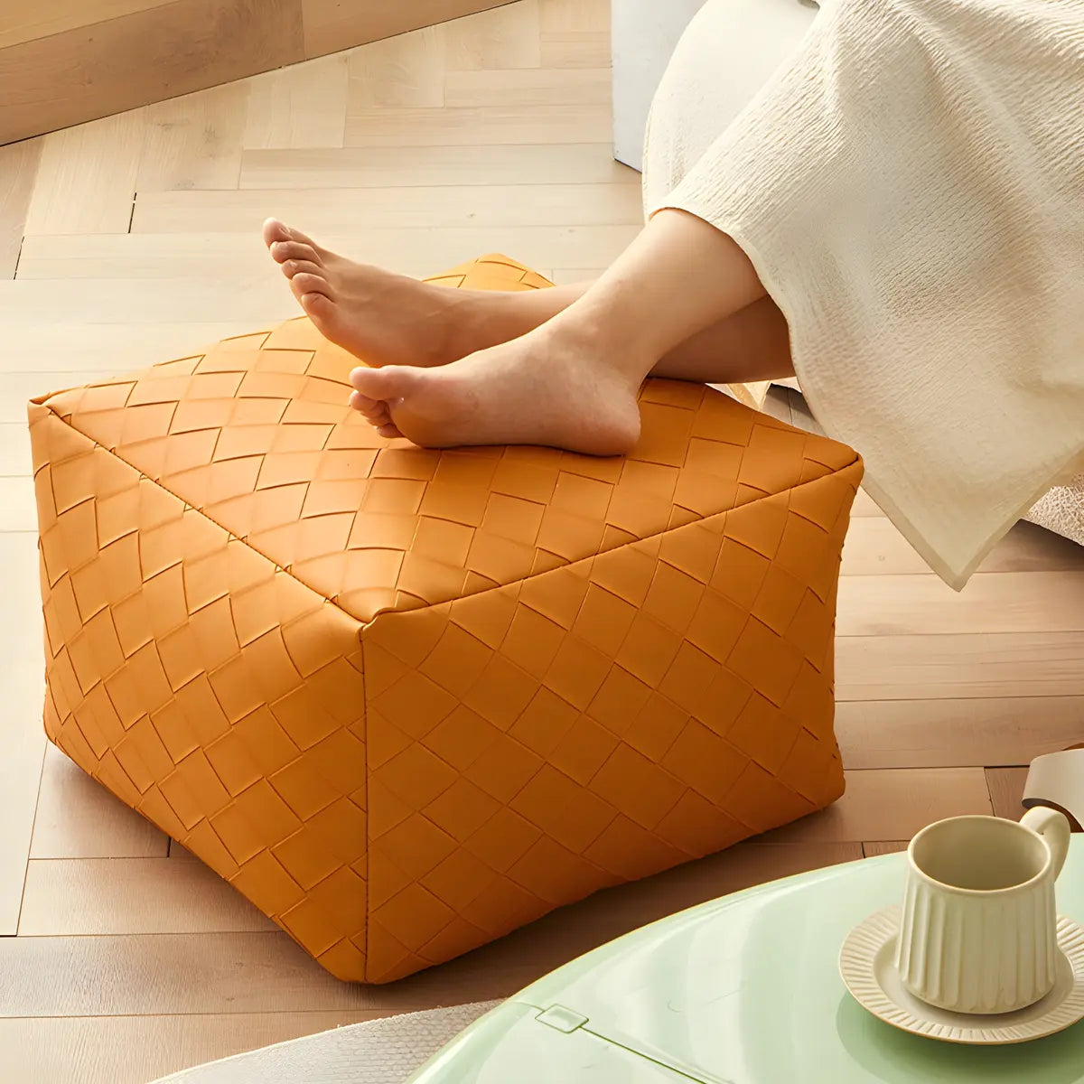 Multicolor Square Faux Leather Small Ottoman Footrest Image - 12