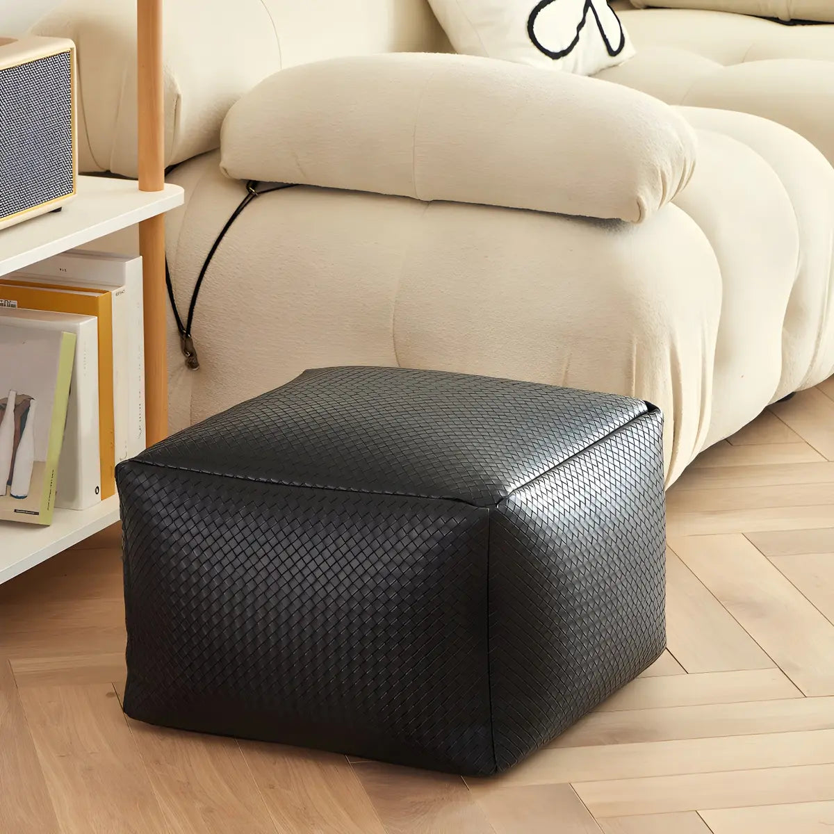 Multicolor Square Faux Leather Small Ottoman Footrest Image - 5