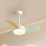 Multicolor Wooden Blades Modern LED Ceiling Fan Light Image - 3