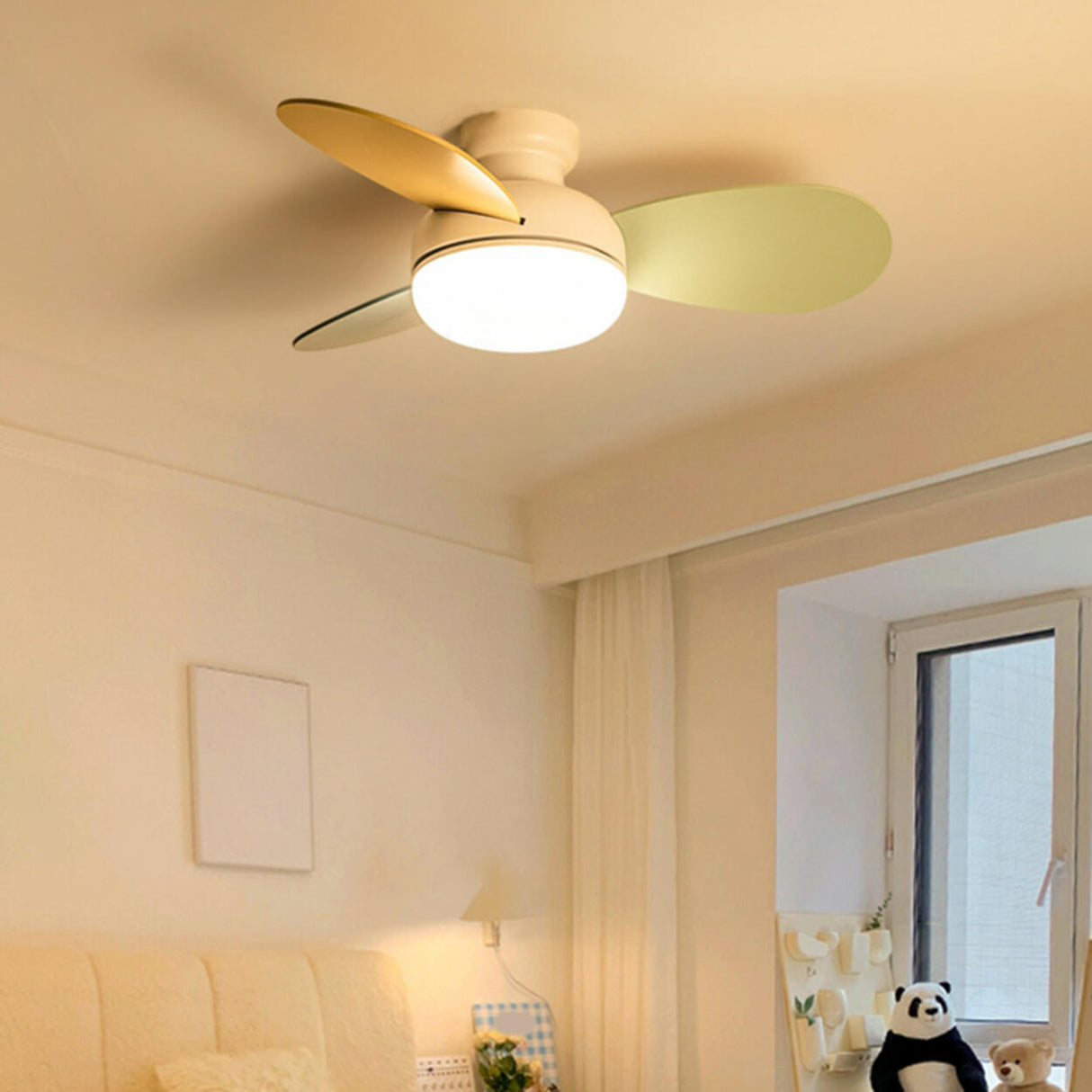 Multicolor Wooden Blades Modern LED Ceiling Fan Light Image - 5