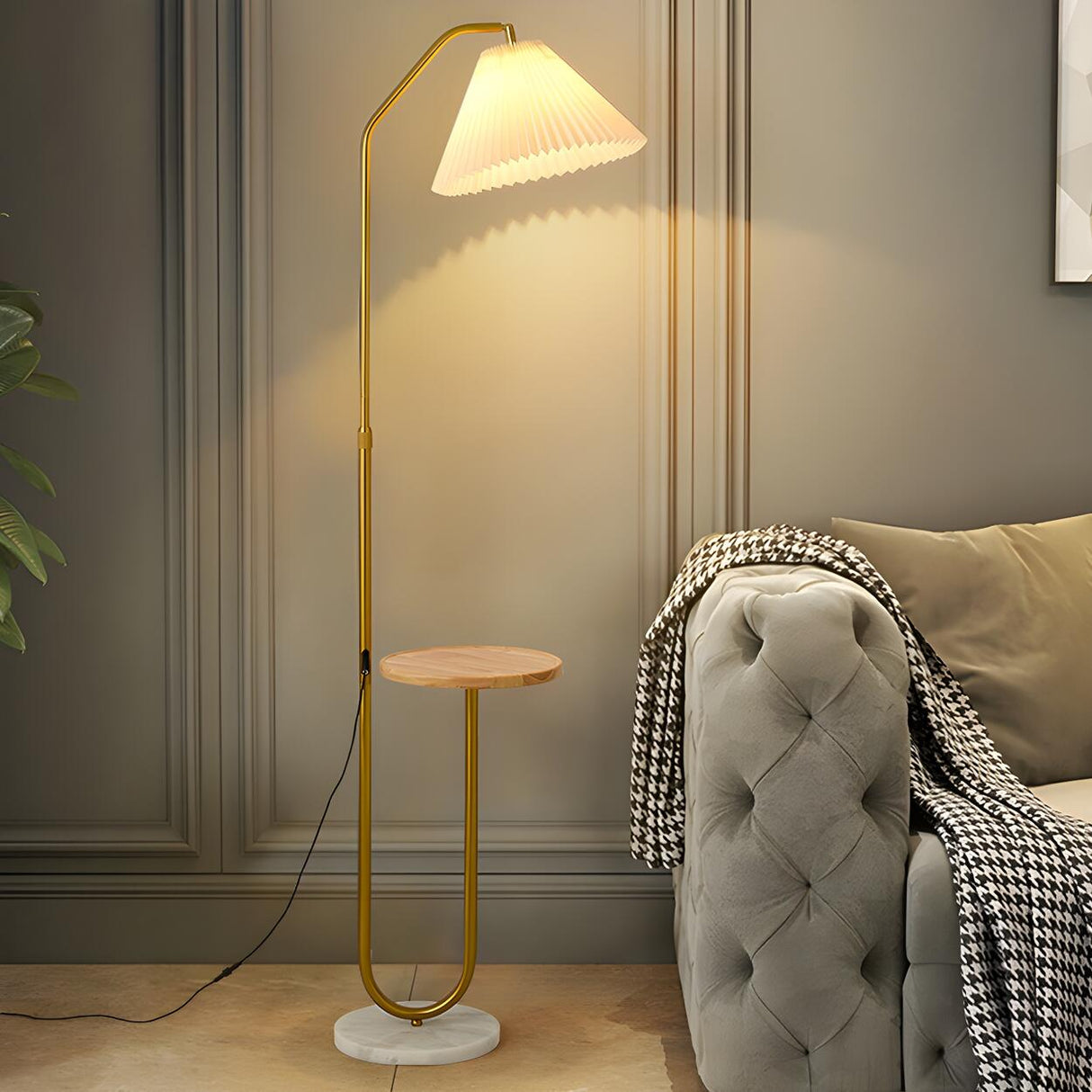 Multifunctional Bedside Cone Floor Lamp with Side Table Image - 3