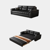 Multifunctional Black Queen Size Leather Futon Sofa Image - 10