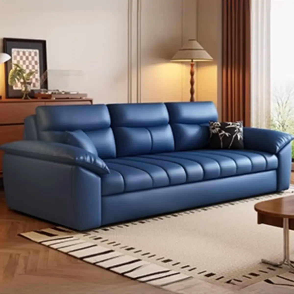 Multifunctional Black Queen Size Leather Futon Sofa Image - 13