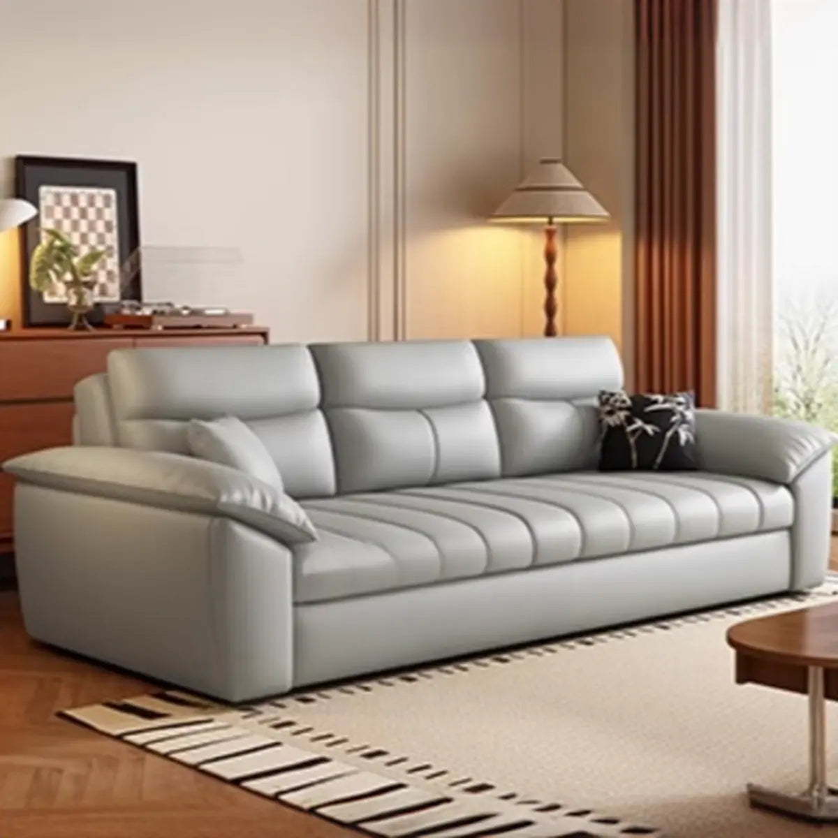 Multifunctional Black Queen Size Leather Futon Sofa Image - 2