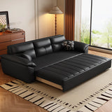 Multifunctional Black Queen Size Leather Futon Sofa Image - 4