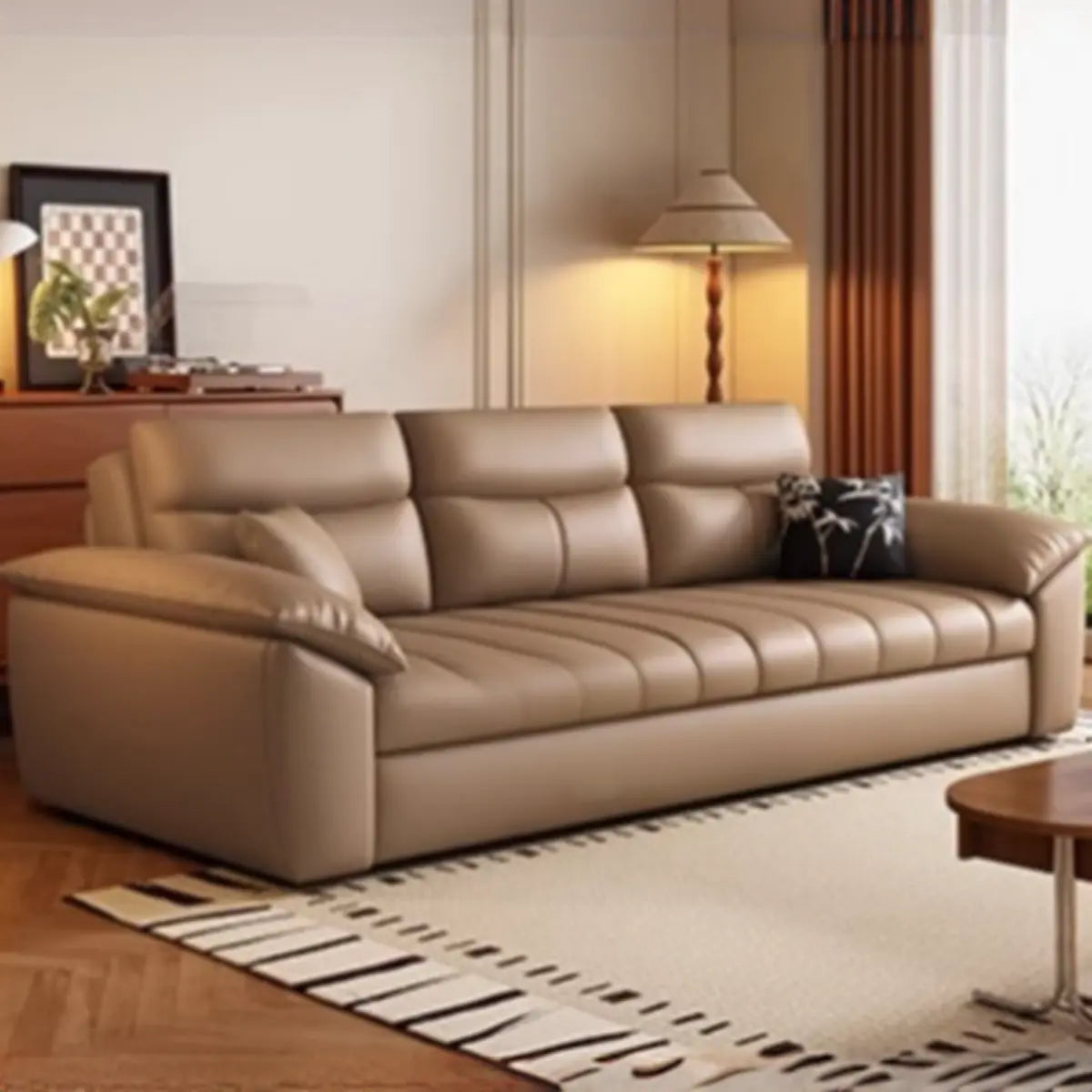 Multifunctional Black Queen Size Leather Futon Sofa Image - 7