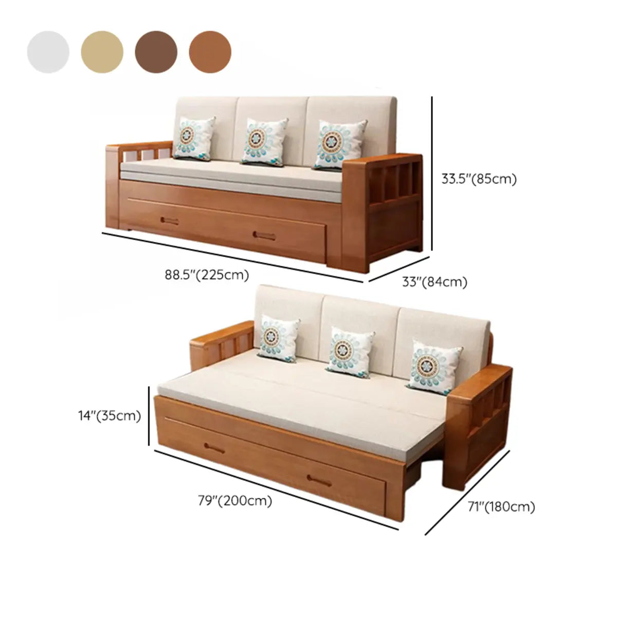 Multifunctional Nut-Brown Large Wooden Storage Futon Sofa Image - 13