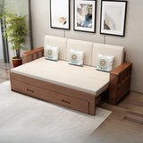 Multifunctional Nut-Brown Large Wooden Storage Futon Sofa Image - 5