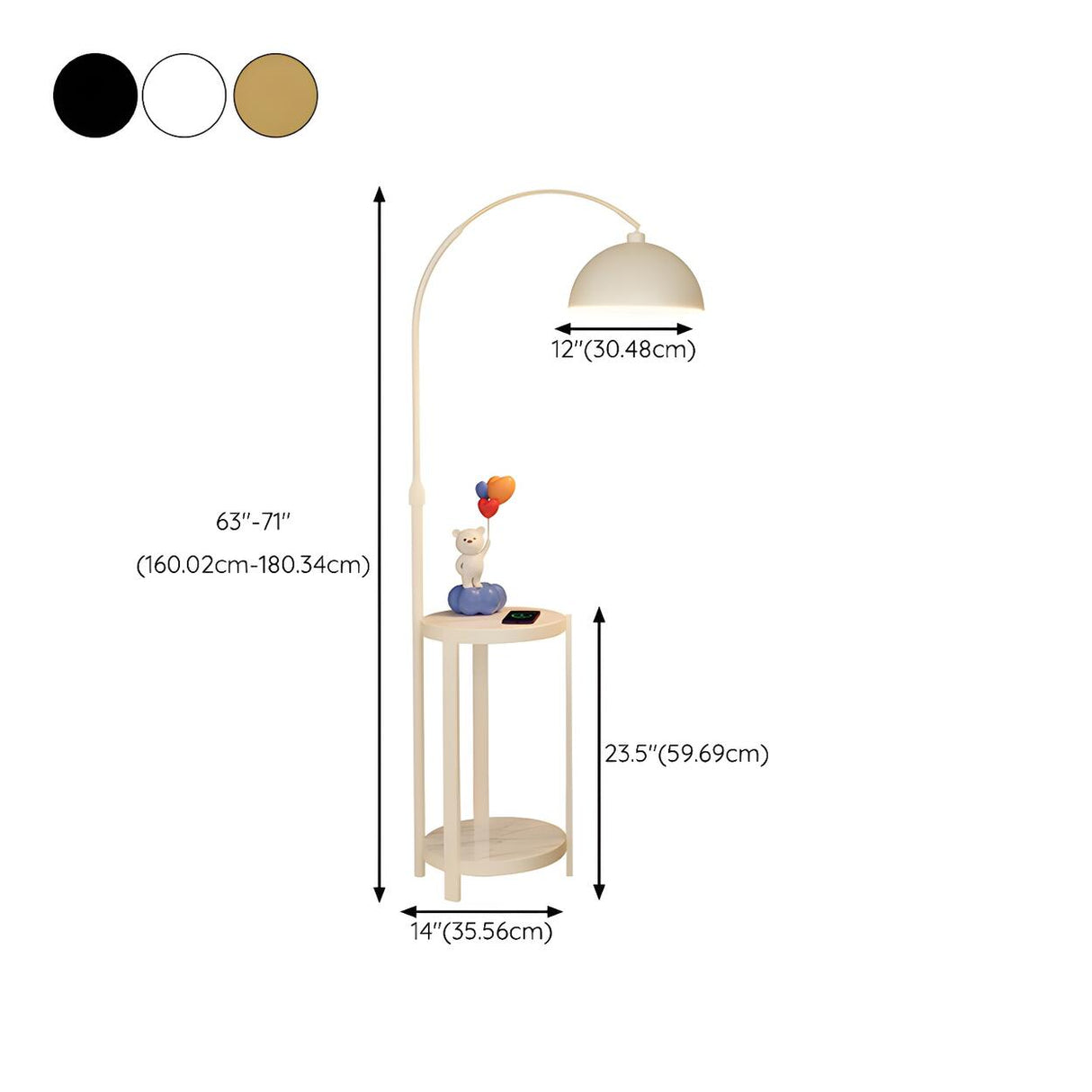 Multifunctional White Dome Floor Lamp with Side Table 