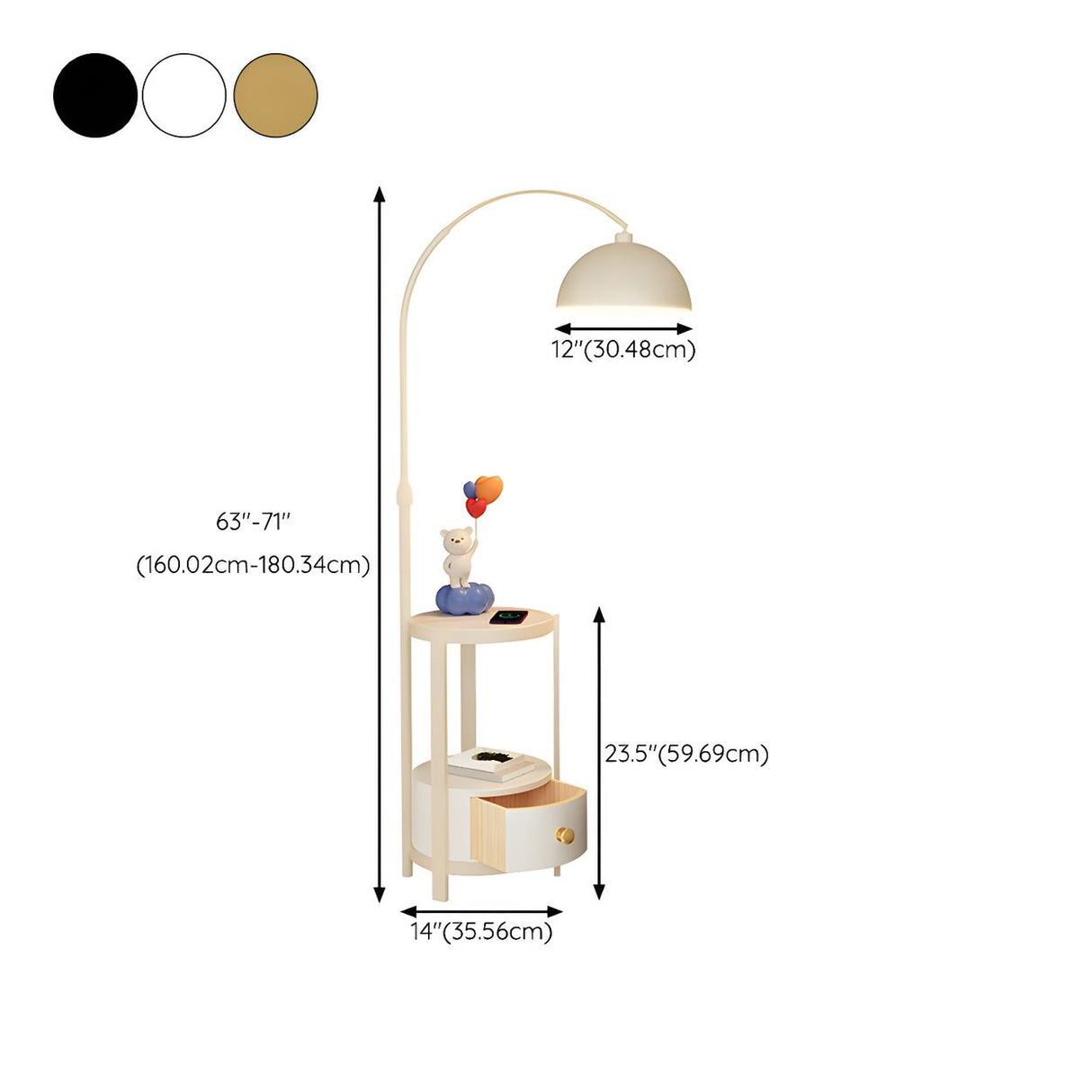 Multifunctional White Dome Floor Lamp with Side Table Image - 11