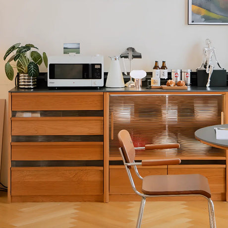 Narrow Oak Natural Medium Storage Buffet with Drawers Image - 1