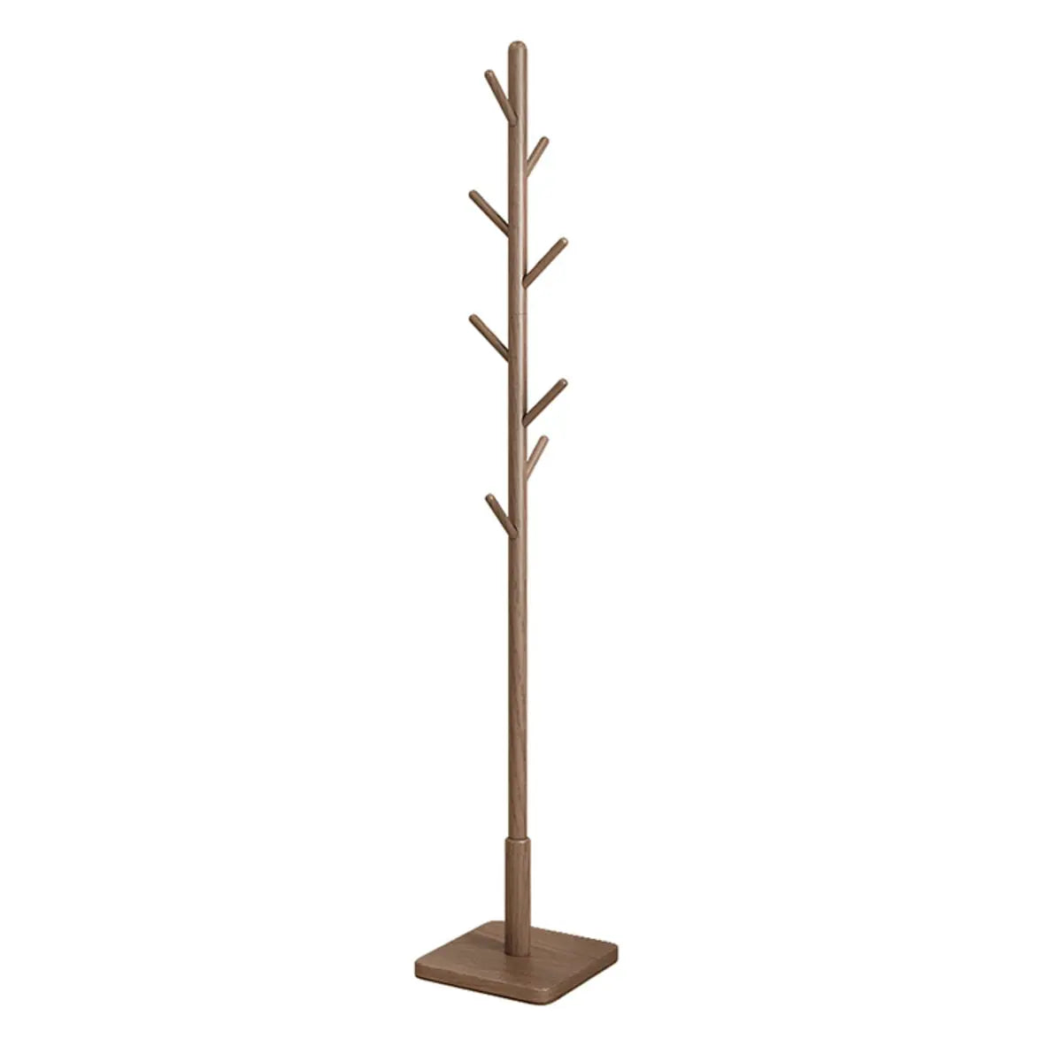 Narrow Walnut Wood Tree Coat Rack with Hooks and Storage Image - 10