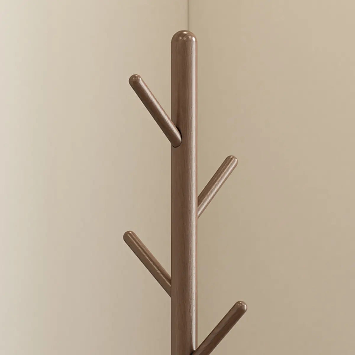 Narrow Walnut Wood Tree Coat Rack with Hooks and Storage Image - 12