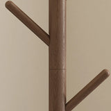 Narrow Walnut Wood Tree Coat Rack with Hooks and Storage Image - 13