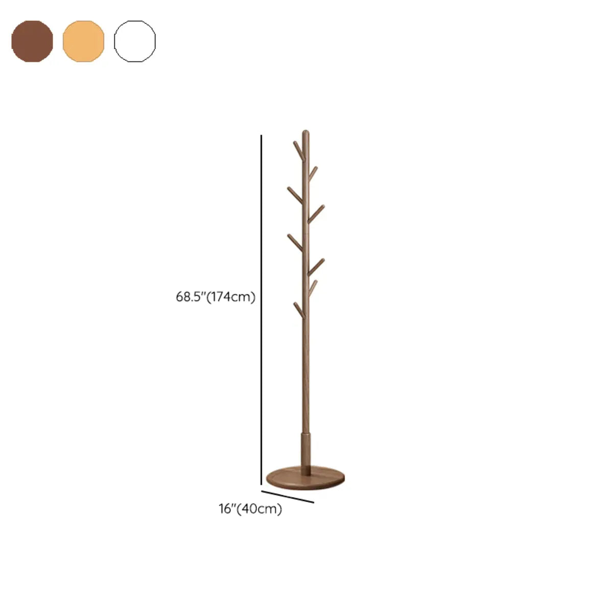 Narrow Walnut Wood Tree Coat Rack with Hooks and Storage Image - 16