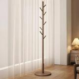 Narrow Walnut Wood Tree Coat Rack with Hooks and Storage Image - 3