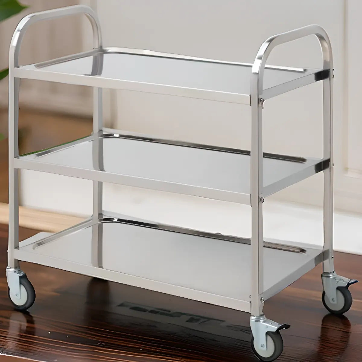 Narrow Width Stainless-Steel Three Shelves Utility Cart Image - 1