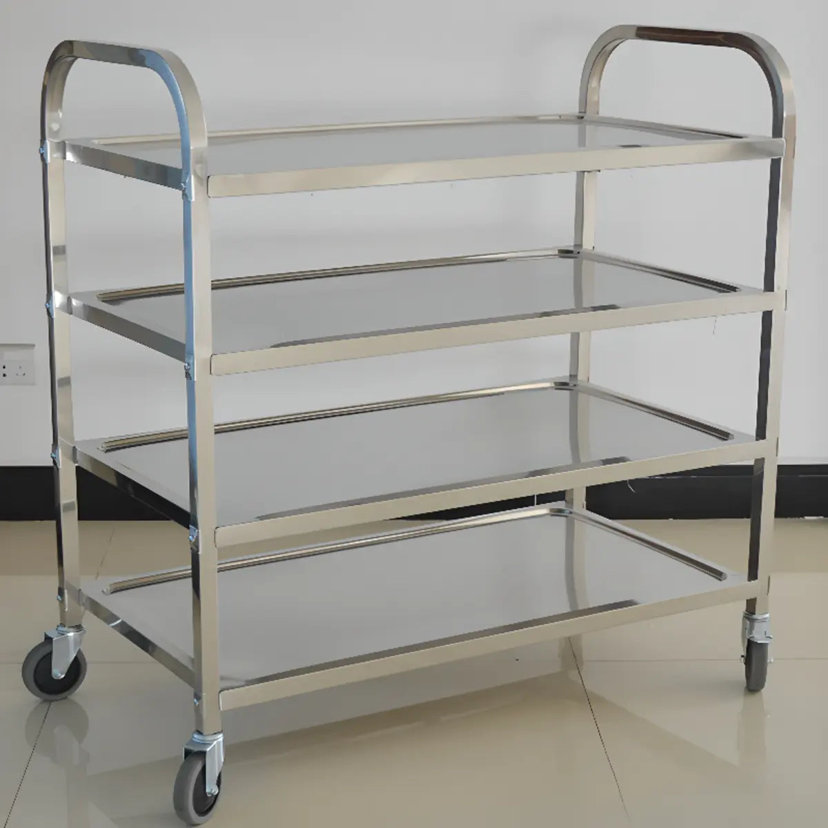 Narrow Width Stainless-Steel Three Shelves Utility Cart Image - 4