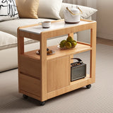 Natural 2-Drawers Rectangle stone Rollers Chairside Table Image - 6