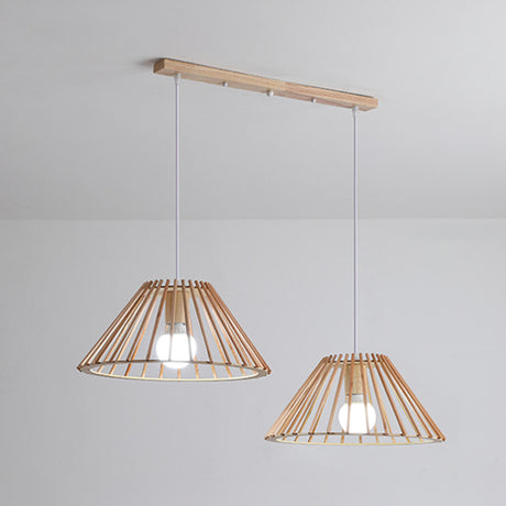 Natural 2-Light Cone Rubber Wood Island Pendant Light Image - 2