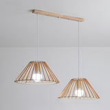 Natural 2-Light Cone Rubber Wood Island Pendant Light Image - 3