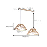 Natural 2-Light Cone Rubber Wood Island Pendant Light #size