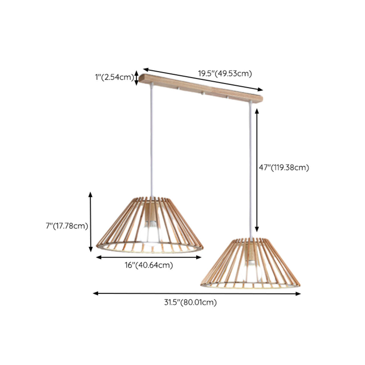 Natural 2-Light Cone Rubber Wood Island Pendant Light Image - 9