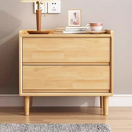 Natural 2-Tier Rectangular Wood Drawer Storage Nightstand Image - 1