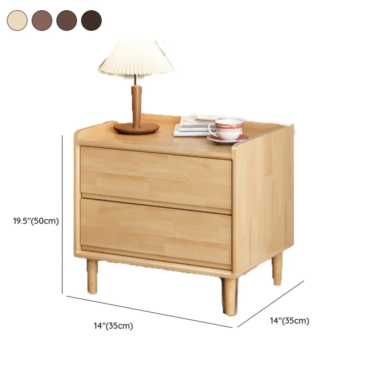 Natural 2-Tier Rectangular Wood Drawer Storage Nightstand 