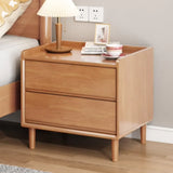 Natural 2-Tier Rectangular Wood Drawer Storage Nightstand Image - 3