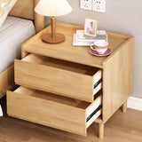 Natural 2-Tier Rectangular Wood Drawer Storage Nightstand Image - 6