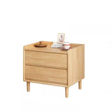 Natural 2-Tier Rectangular Wood Drawer Storage Nightstand Image - 9