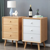 Natural 3 Drawers Square Rubberwood Nightstand with Legs Image - 1