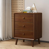 Natural 3 Drawers Square Rubberwood Nightstand with Legs Image - 15