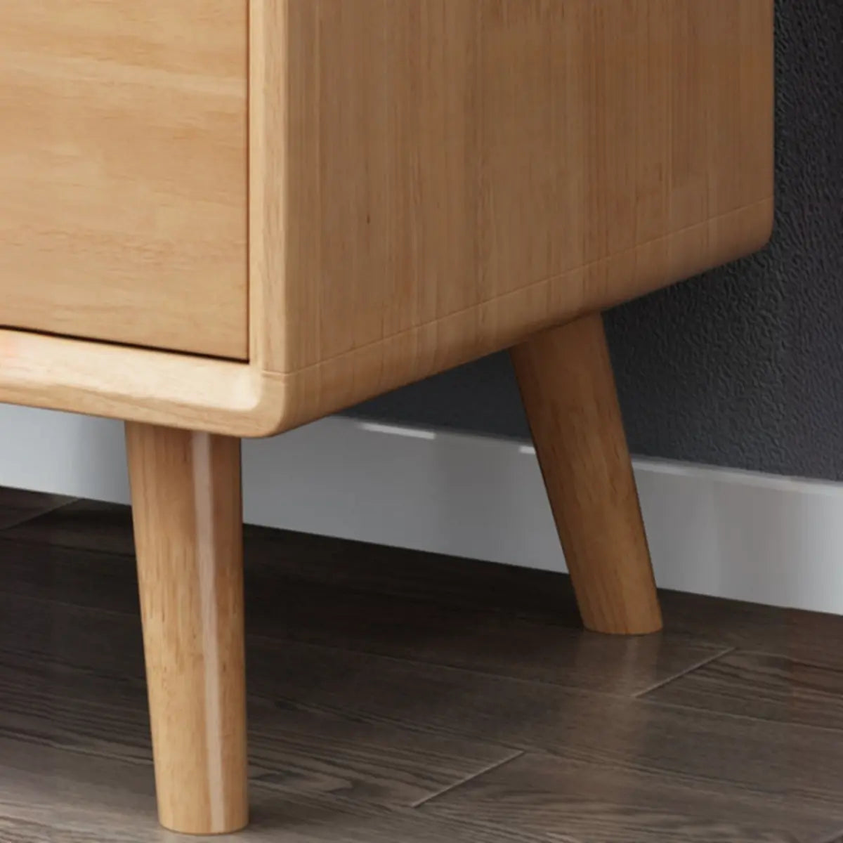 Natural 3 Drawers Square Rubberwood Nightstand with Legs Image - 16