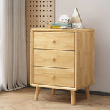 Natural 3 Drawers Square Rubberwood Nightstand with Legs Image - 18