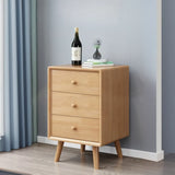 Natural 3 Drawers Square Rubberwood Nightstand with Legs Image - 3