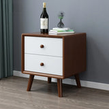 Natural 3 Drawers Square Rubberwood Nightstand with Legs Image - 4