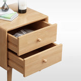 Natural 3 Drawers Square Rubberwood Nightstand with Legs Image - 6