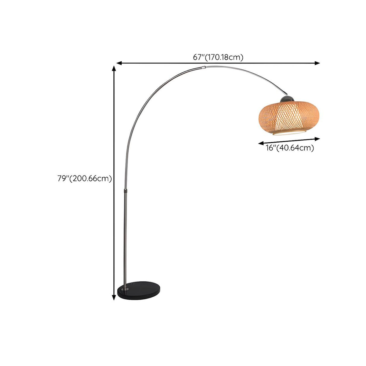 Natural Adjustable Woven Dome Shade Arc Floor Lamp 