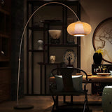 Natural Adjustable Woven Dome Shade Arc Floor Lamp Image - 6