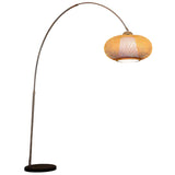 Natural Adjustable Woven Dome Shade Arc Floor Lamp Image - 7