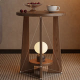 Natural and Lamp Round Wood Chairside Table with Shelf Image - 5