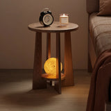 Natural and Lamp Round Wood Chairside Table with Shelf Image - 6