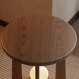 Natural and Lamp Round Wood Chairside Table with Shelf Image - 9