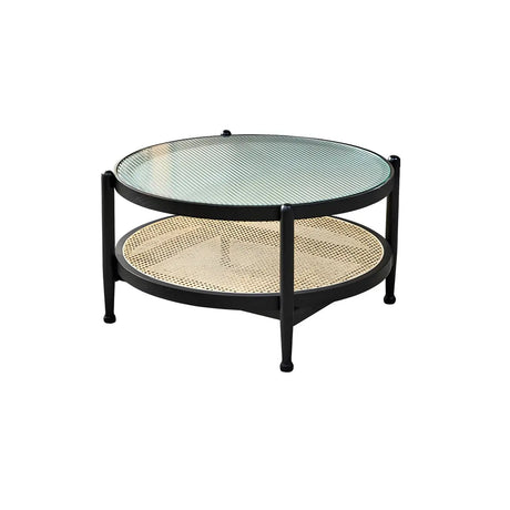 Natural Ash Wood Clear Glass Top Round Coffee Table Image - 2