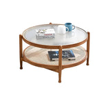 Natural Ash Wood Clear Glass Top Round Coffee Table Image - 8