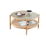 Natural Ash Wood Clear Glass Top Round Coffee Table Image - 9