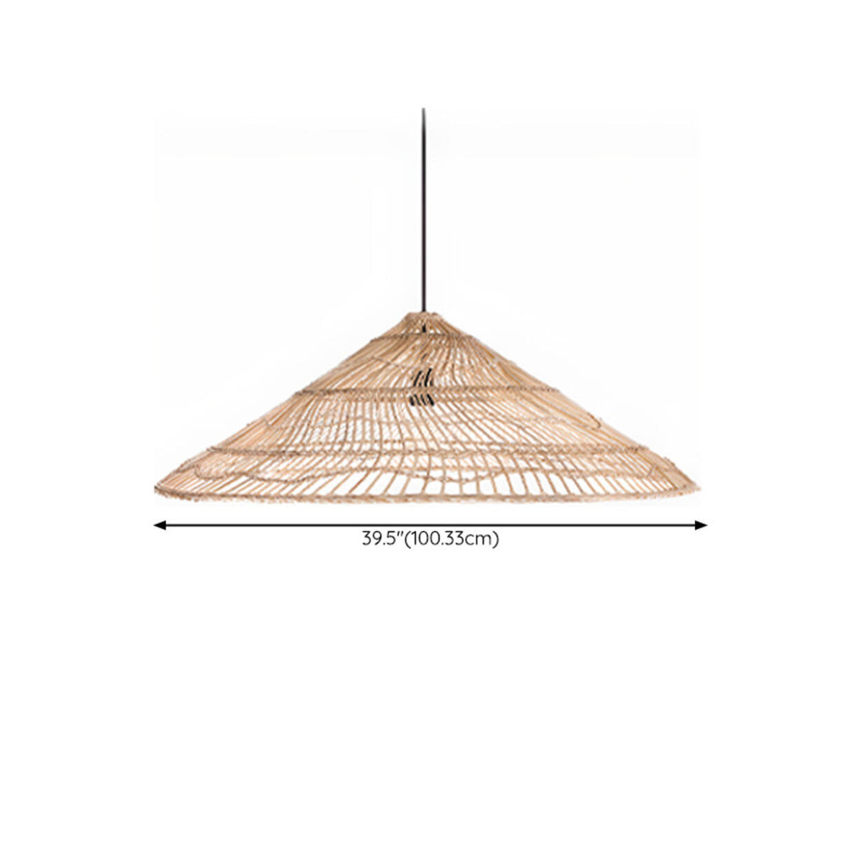 Natural Asian Cone Rattan Wood Color Pendant Light Image - 13