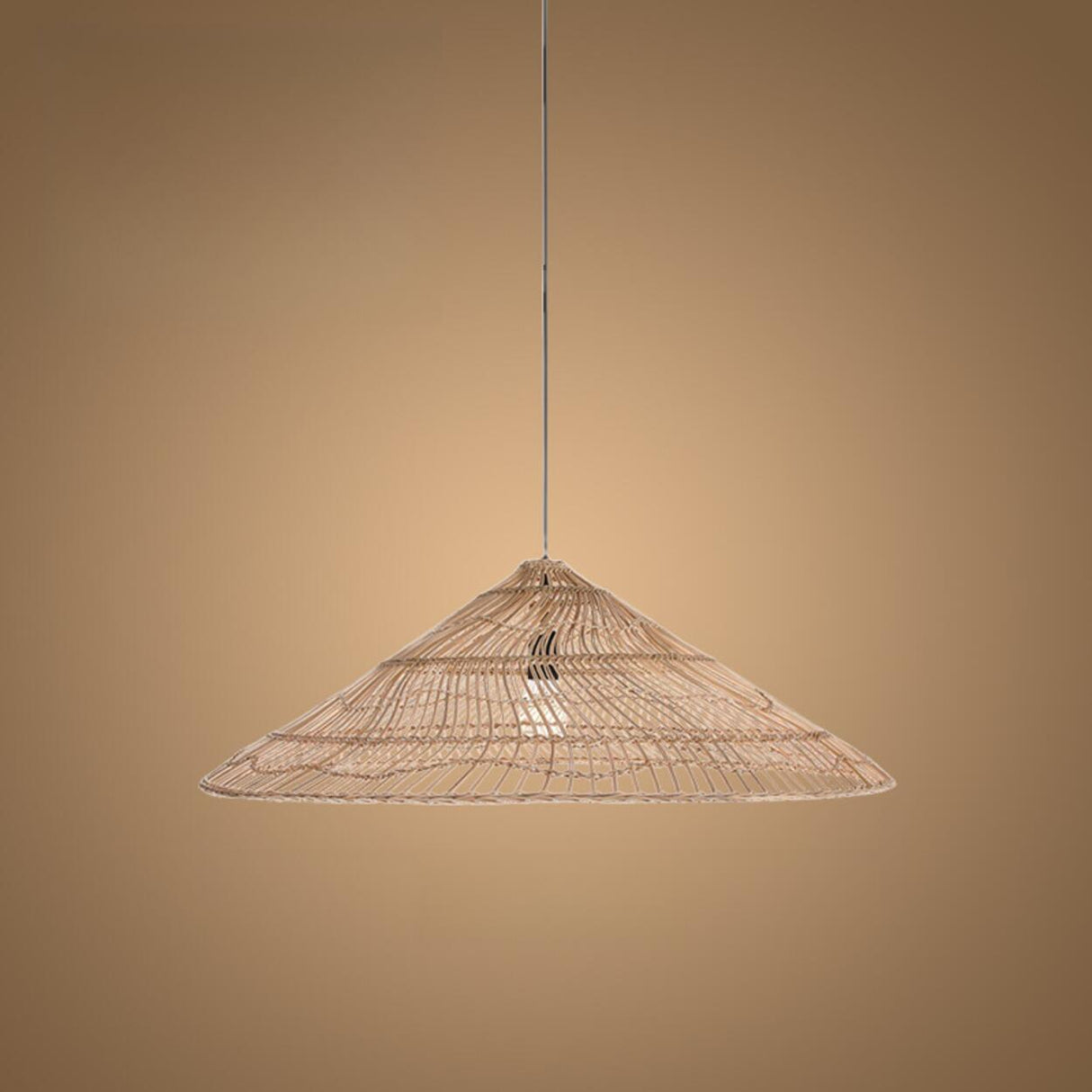 Natural Asian Cone Rattan Wood Color Pendant Light Image - 6